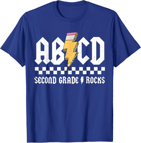 ABCD Second Grade Rocks Pencil Lightning Back To School 2024 T-Shirt - T-Shirt | Royal