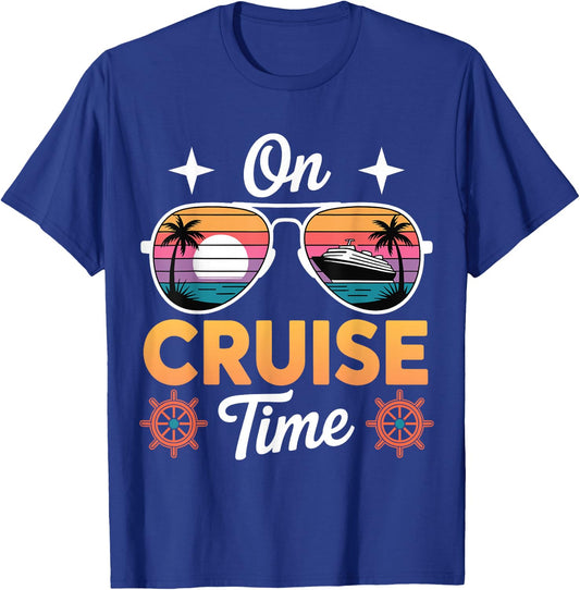 On Cruise Time Sunglasses Tropical Sunset Ship Boat Captain T-Shirt - T-Shirt | Royal
