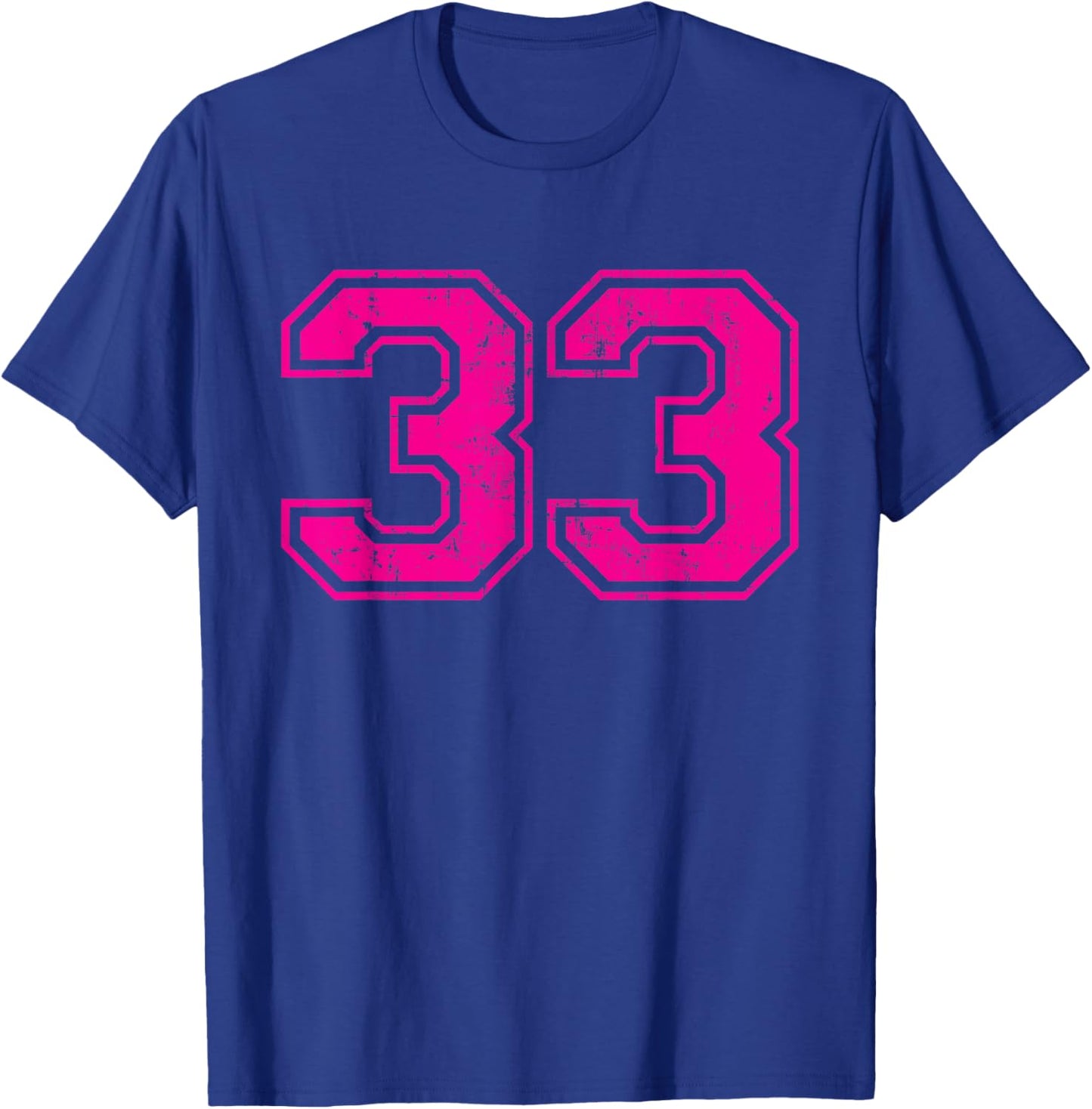 Number 33 Varsity Distressed Vintage Sport Team Player's T-Shirt - T-Shirt | Royal