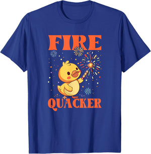 Funny Fireworks with Goose Duck - Fire Quacker T-Shirt - T-Shirt | Royal