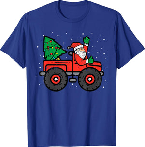 Santa Riding Monster Truck Christmas Tree Lights Kid Toddler T-Shirt - T-Shirt | Royal