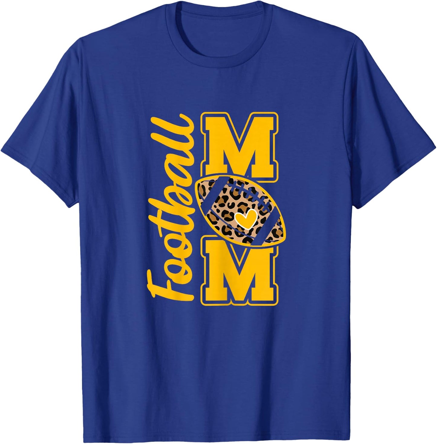 Leopard Royal Blue and Yellow High School Football Mom T-Shirt - T-Shirt | Royal