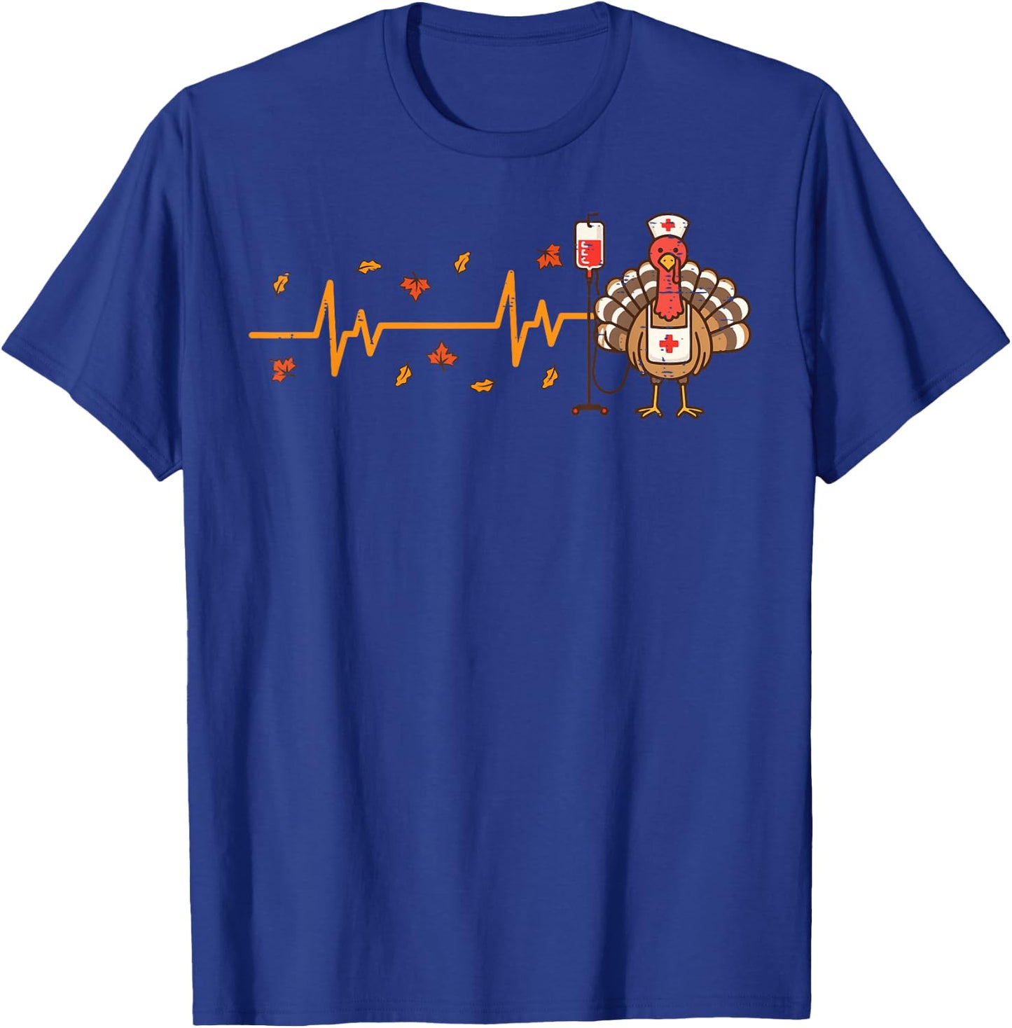 Thanksgiving Nurse Heartbeat Turkey Fall Scrub Top Women Men T-Shirt - T-Shirt | Royal