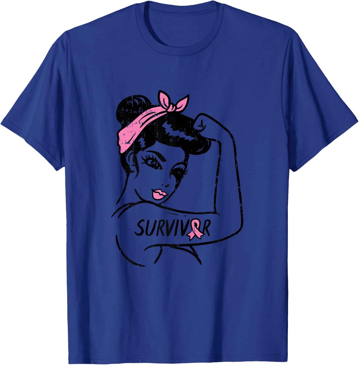Rosie Riveter Breast Cancer Survivor Ribbon Awareness Women T-Shirt - T-Shirt | Royal