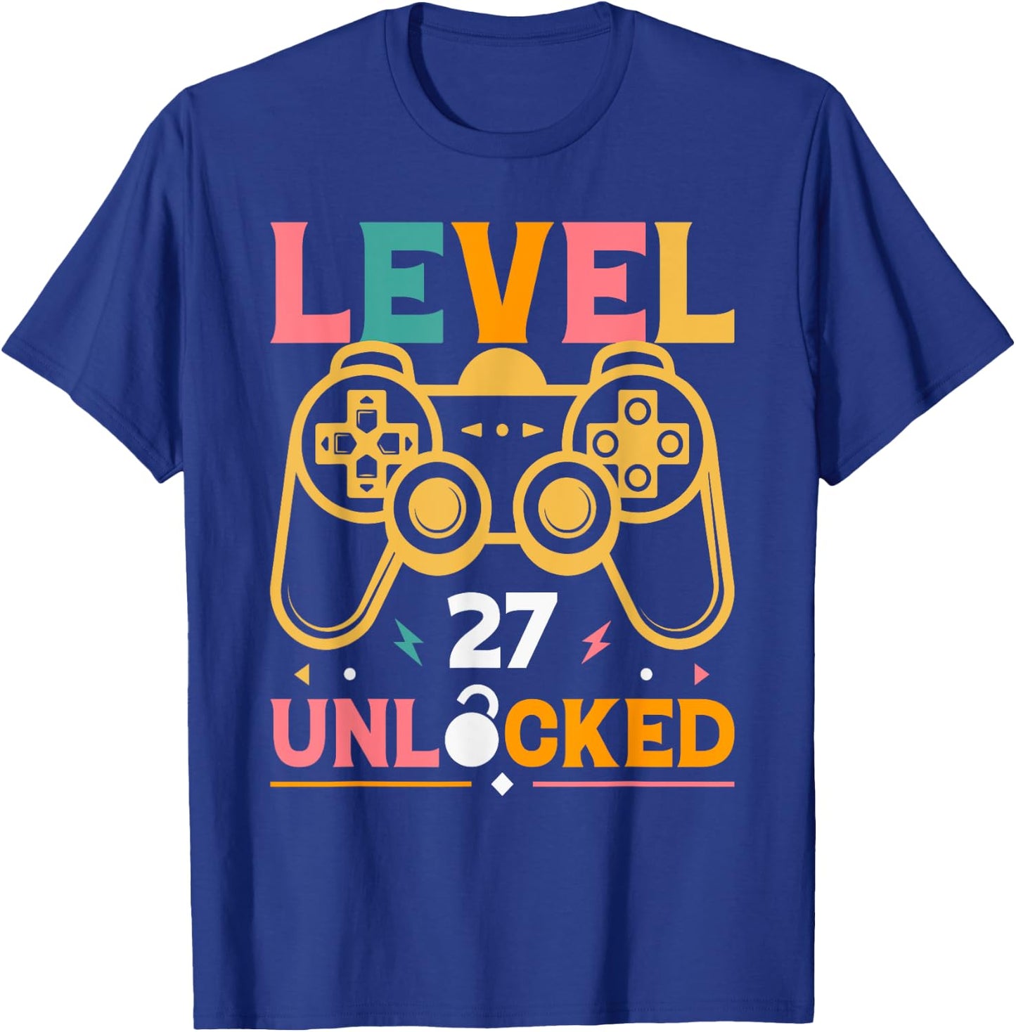 Level 27 Unlocked - 27th Birthday Gamer T-Shirt - T-Shirt | Royal