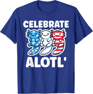 Cute American Axolotls 4th of July Red White Blue Axolotl T-Shirt - T-Shirt | Royal