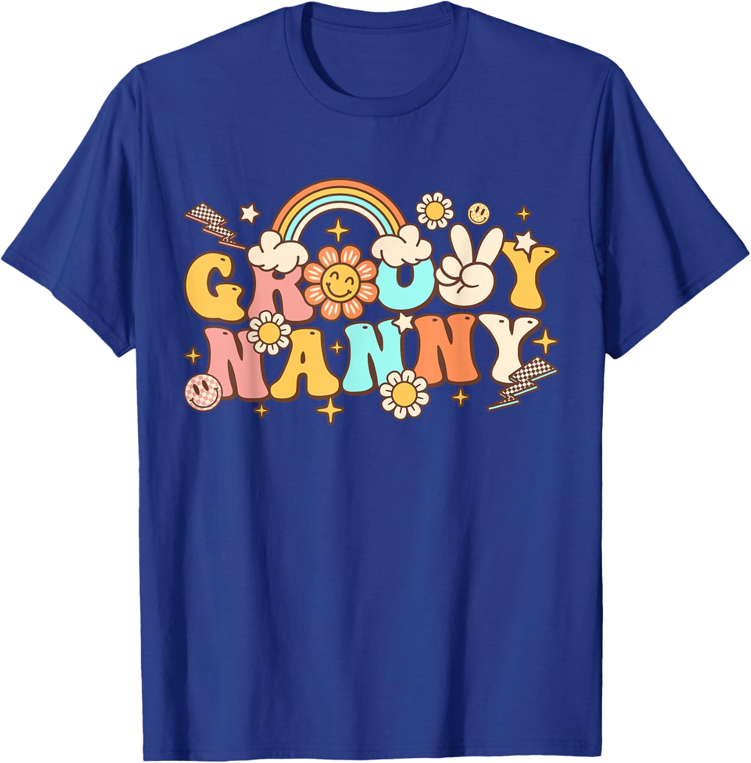 Retro Groovy Nanny Cute Hippie 70s Themed Birthday Party T-Shirt - T-Shirt | Royal