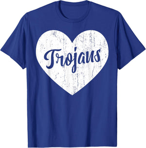 Trojans School Sports Fan Team Spirit Mascot Cute Heart Gift T-Shirt - T-Shirt | Royal