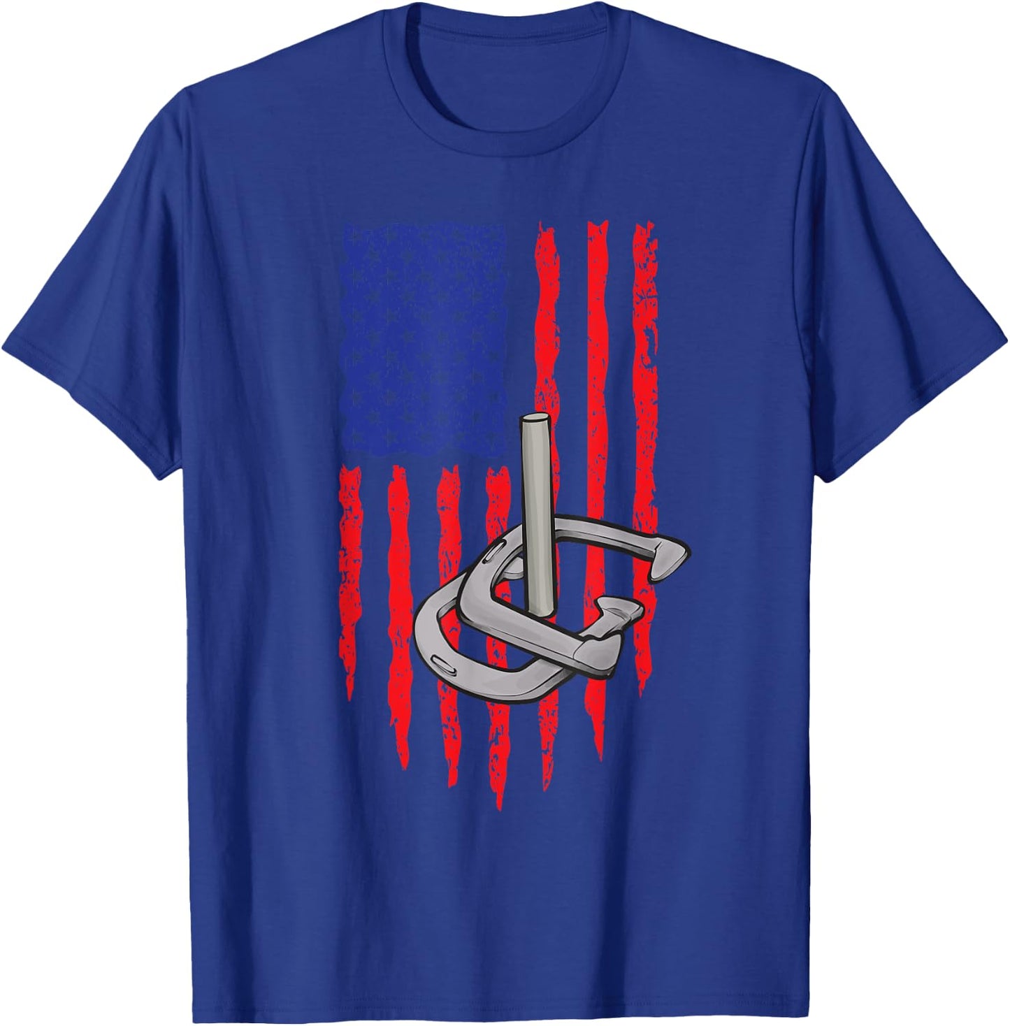 Horseshoe Pitching USA American Flag Horseshoes Game Men T-Shirt - T-Shirt | Royal