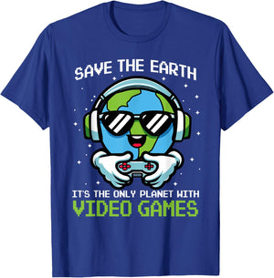 Save Earth Gamer Design - Funny Earth Day Video Game T-Shirt - T-Shirt | Royal