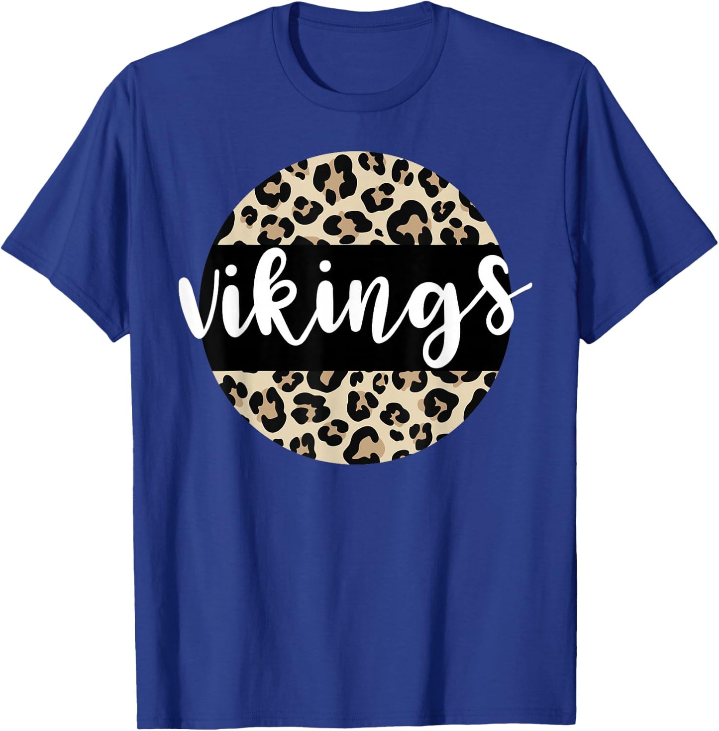 Leopard Print Vikings Team Mascot School Spirit Game Night T-Shirt - T-Shirt | Royal