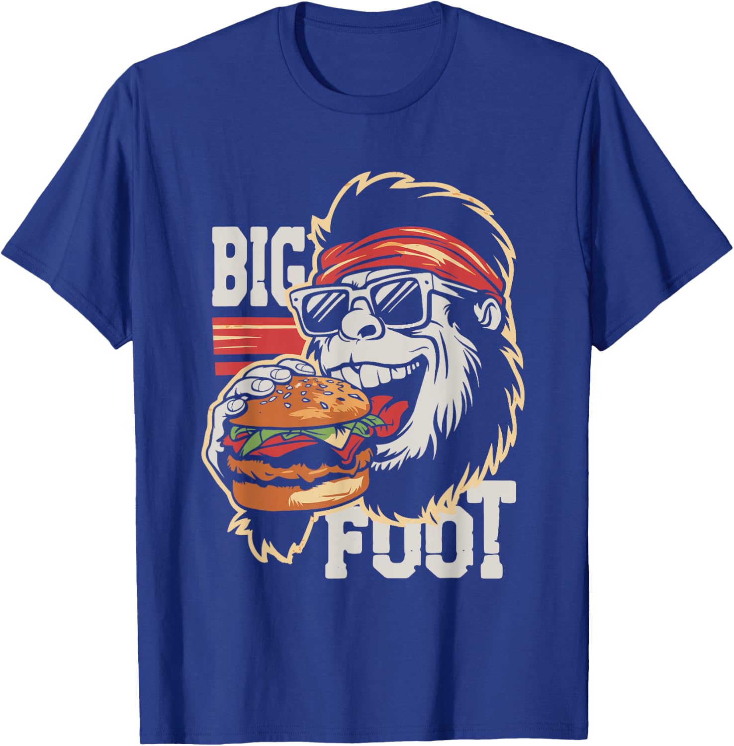Bigfoot Eating Burger - Funny Hamburger Sasquatch Lover T-Shirt - T-Shirt | Royal