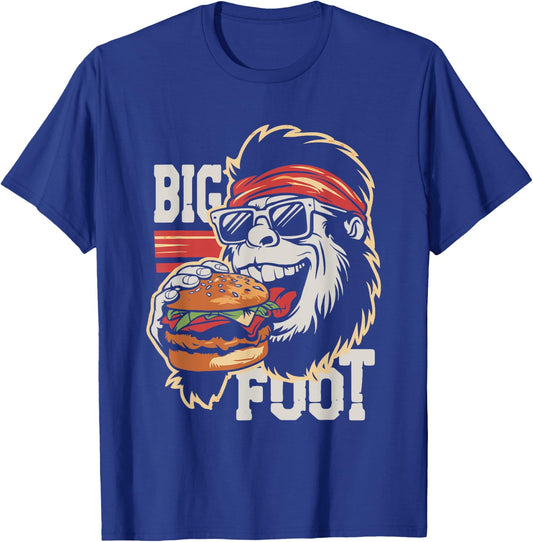 Bigfoot Eating Burger - Funny Hamburger Sasquatch Lover T-Shirt - T-Shirt | Royal