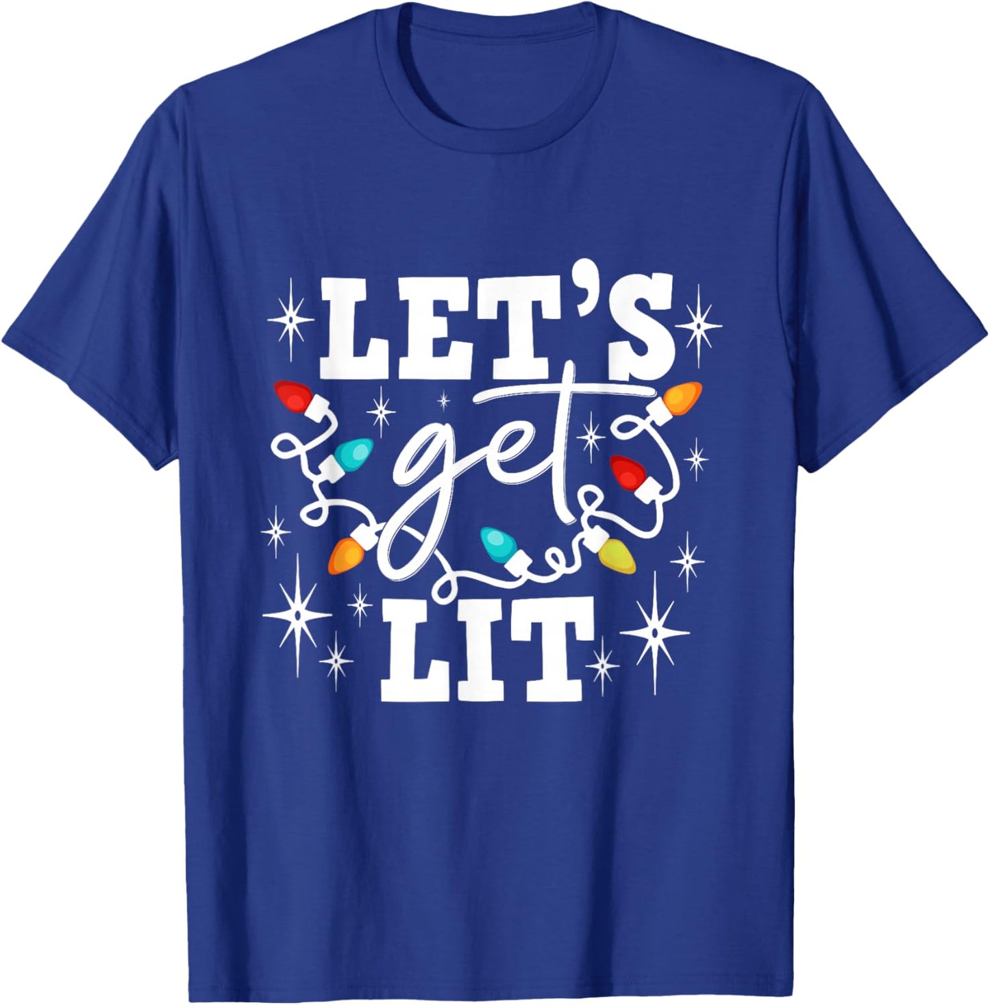 Let's Get Lit Drinking Santa Hat Christmas Lights Funny T-Shirt - T-Shirt | Royal
