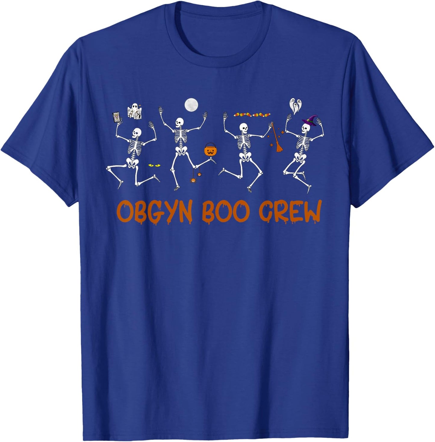 OBGYN Boo Crew Nurse Skeleton Dancing Halloween Spooky T-Shirt - T-Shirt | Royal