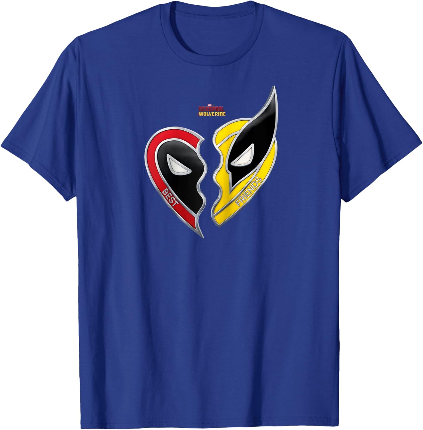 Marvel Deadpool & Wolverine Split Heart Best Friends Logo Raglan Baseball T-Shirt - T-Shirt | Royal