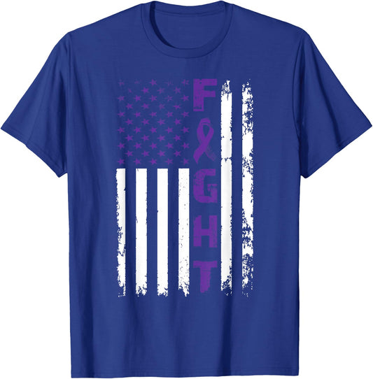 Fight Alzheimer's Dementia Awareness American Flag T-Shirt - T-Shirt | Royal
