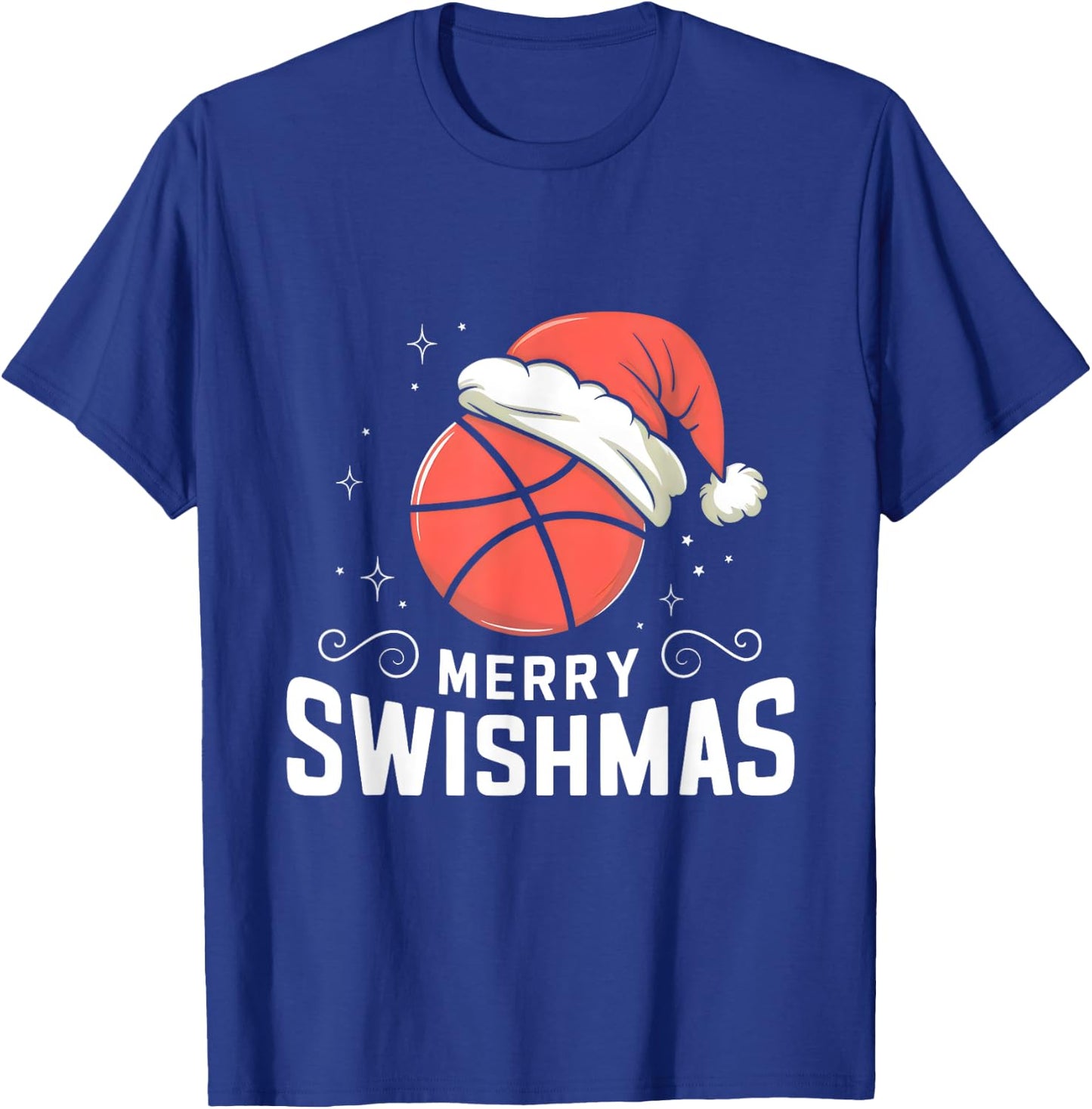 Funny Merry Swishmas Ugly Christmas Basketball Player Xmas T-Shirt - T-Shirt | Royal