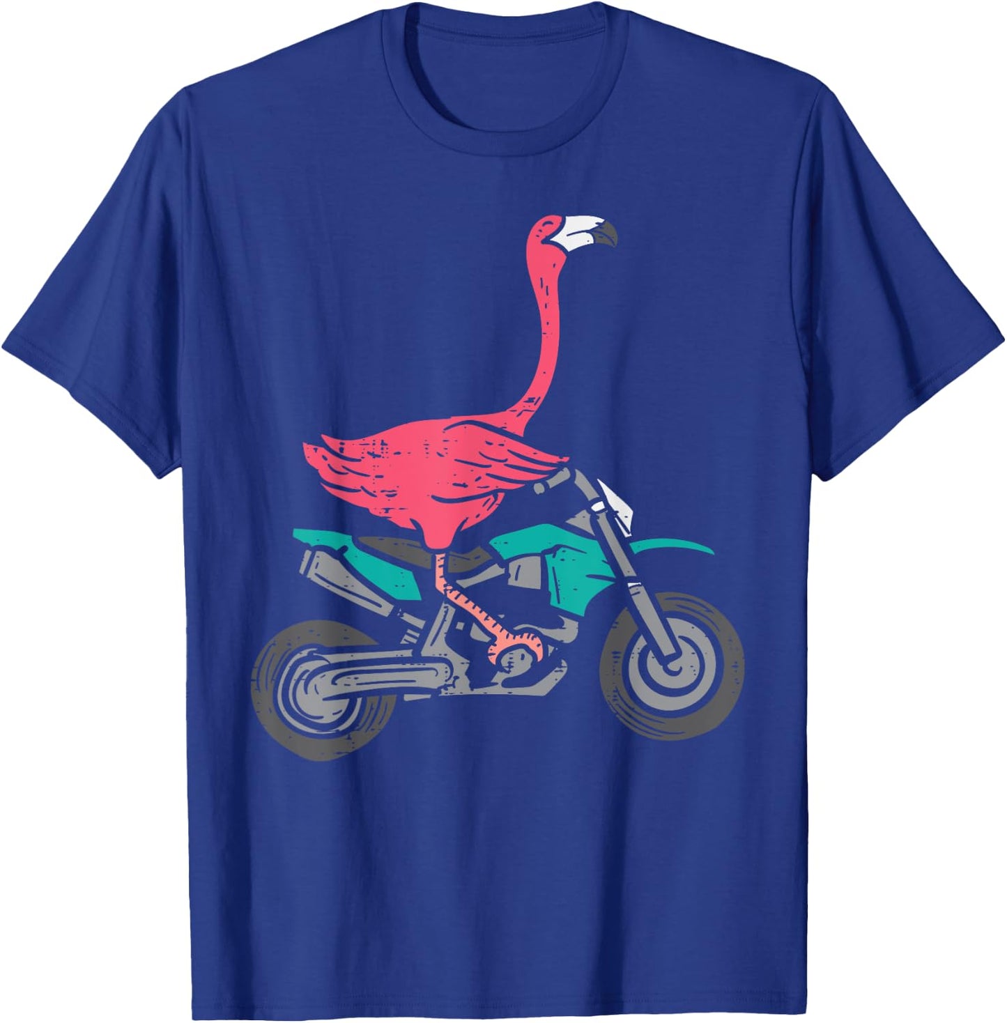 Flamingo Riding Dirt Bike Funny Motocross Biker Women Girls T-Shirt - T-Shirt | Royal