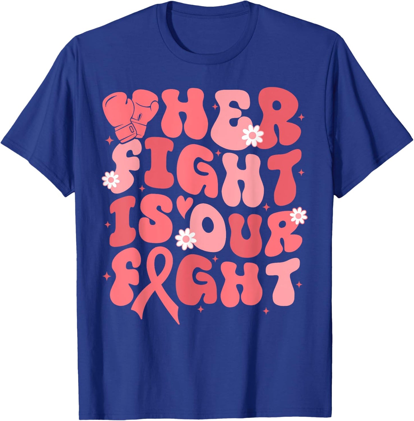 Uterine Cancer Her Fight Is Our Fight Peach Flower Ribbon T-Shirt - T-Shirt | Royal