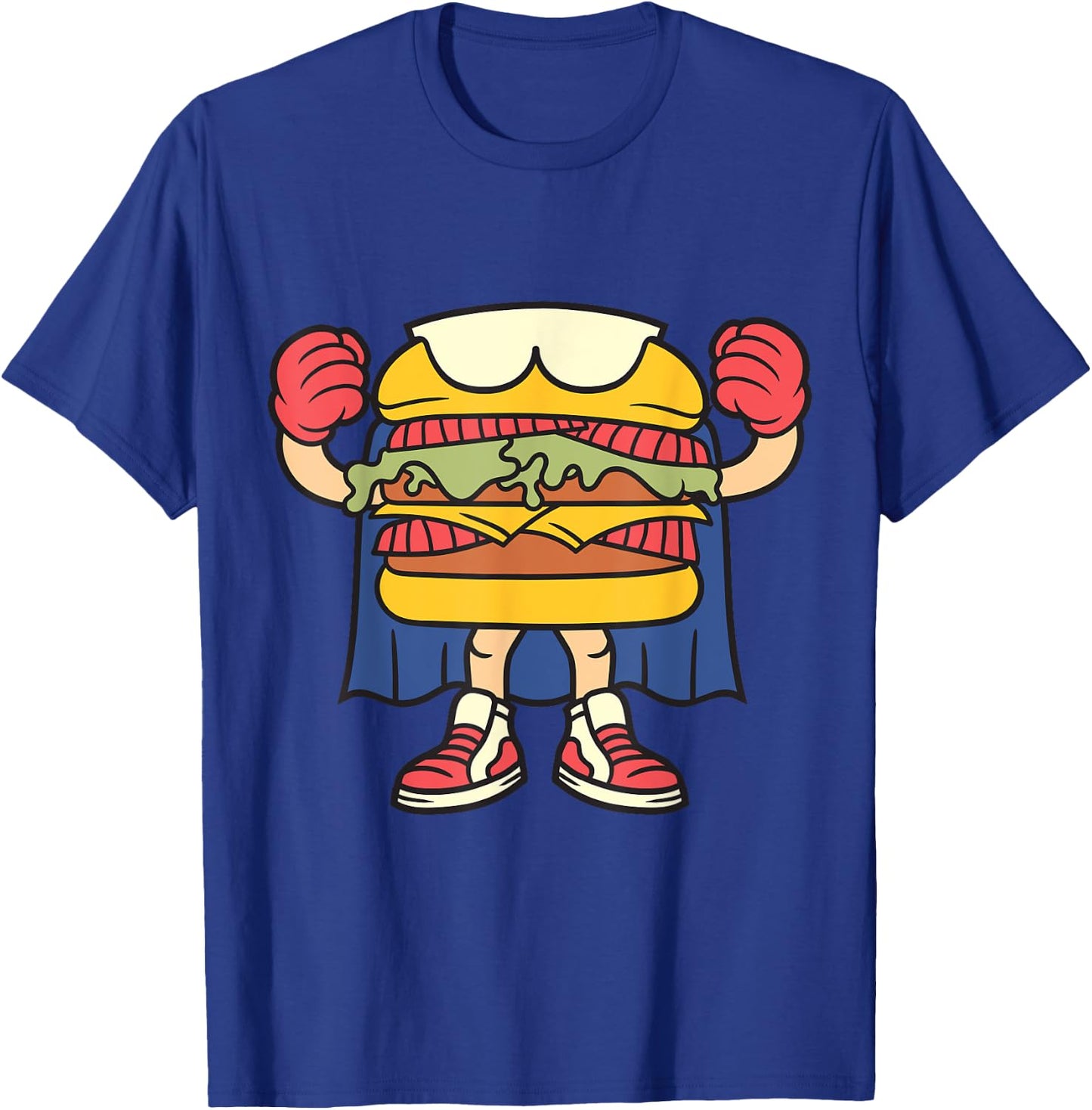 Superhero Hamburger with Boxing Gloves and Cape T-Shirt - T-Shirt | Royal