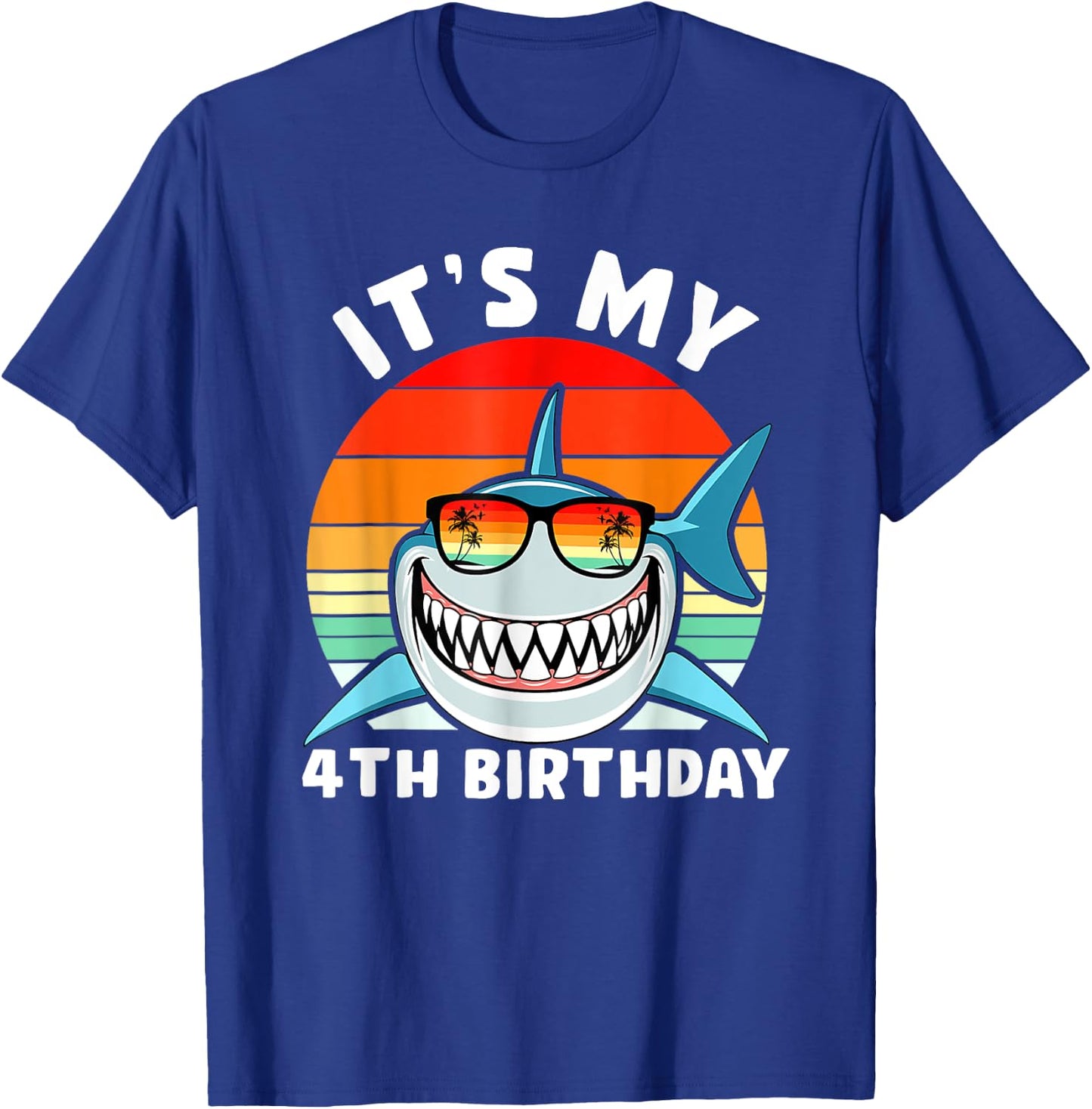 Shark 4 Year Old Shirt 4th Birthday Shark Lover T-Shirt - T-Shirt | Royal