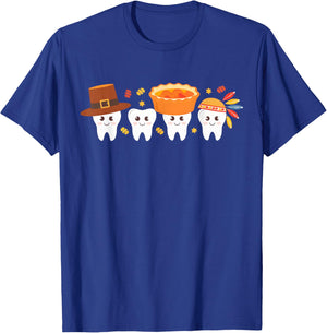 Thanksgiving Dental Tooth Characters Dentist cute turkey T-Shirt - T-Shirt | Royal