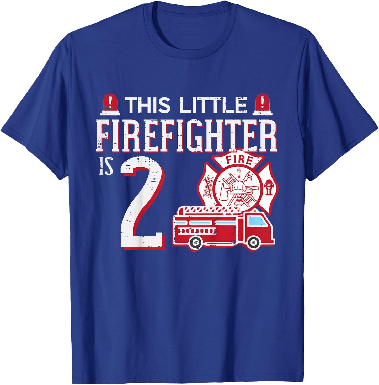Kids 2nd Birthday This Little Firefighter Is 2 Fireman Boys Kids T-Shirt - T-Shirt | Royal