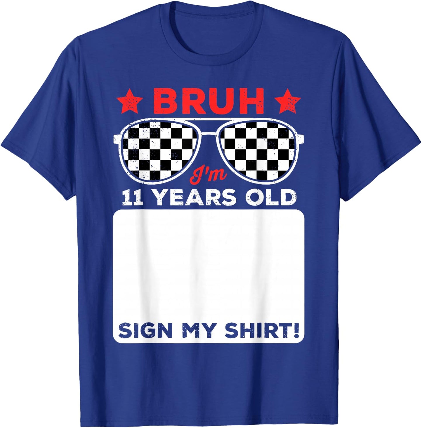 Bruh I'm 11 Checkered 11th Birthday 11 Year Old Race Car T-Shirt - T-Shirt | Royal