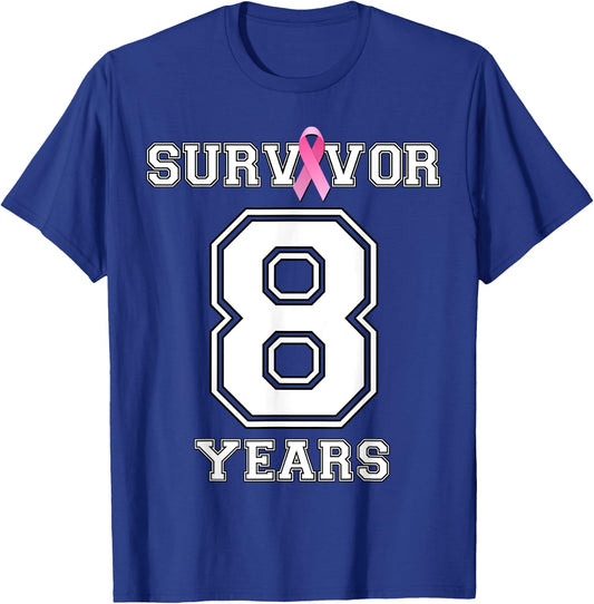 8 Years Breast Cancer Survivor Pink Ribbon Awareness ZL T-Shirt - T-Shirt | Royal