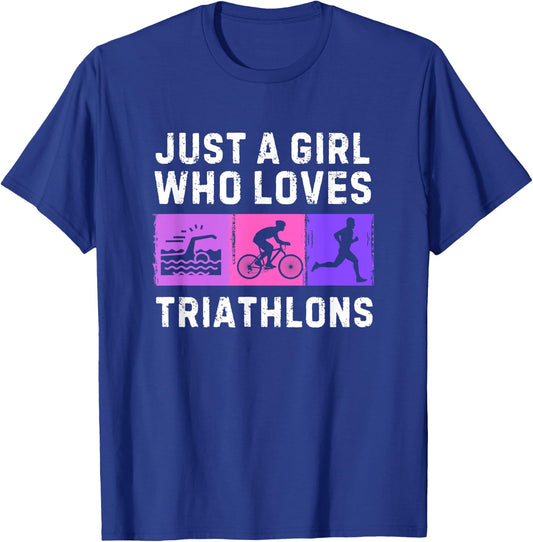 Fun Triathlon For Girls Kids Swimming Running Swim Bike Run T-Shirt - T-Shirt | Royal