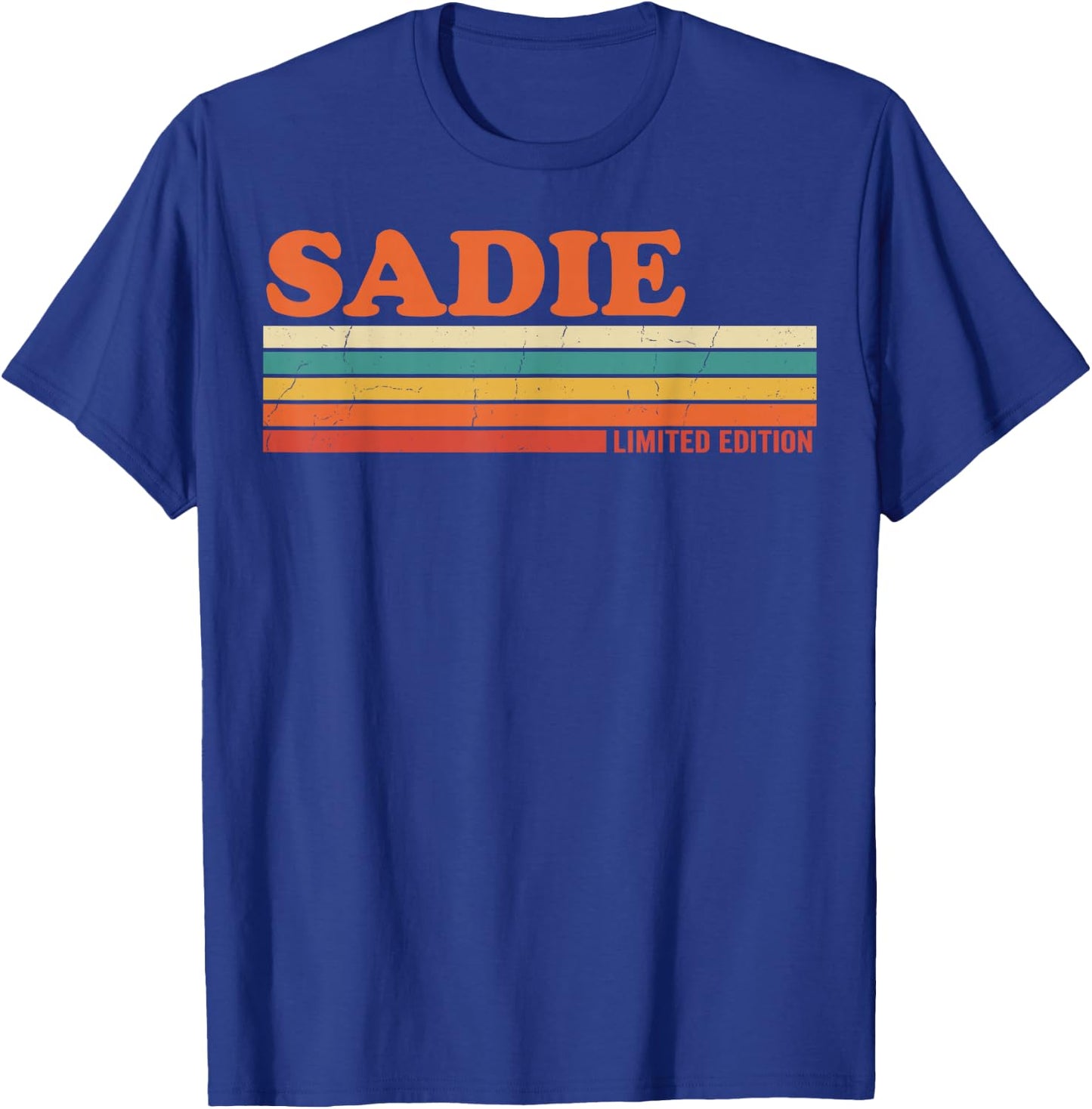 Sadie Retro Personalized First Name Vintage Stripes T-Shirt - T-Shirt | Royal