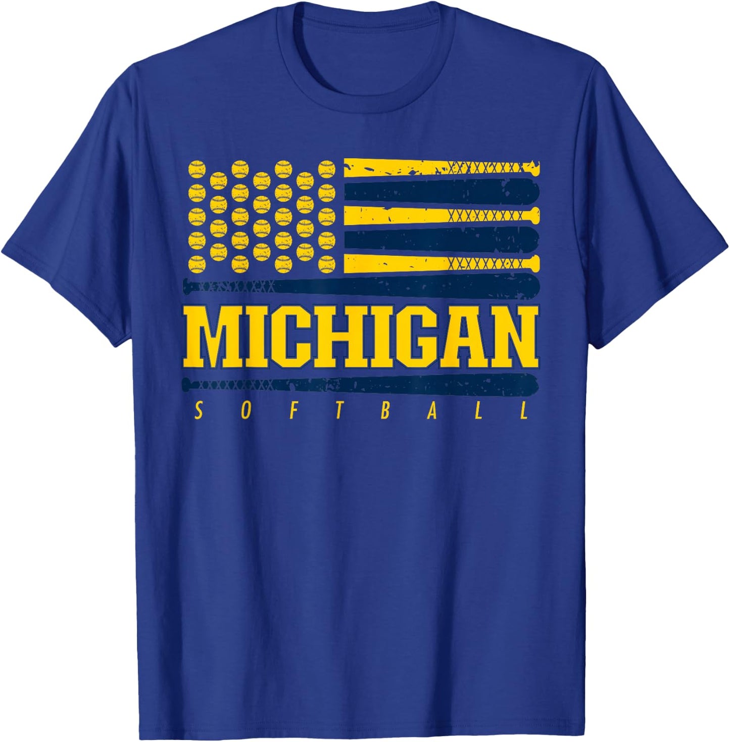 Michigan Softball Vintage Kids Team Retro Softball Fan T-Shirt - T-Shirt | Royal