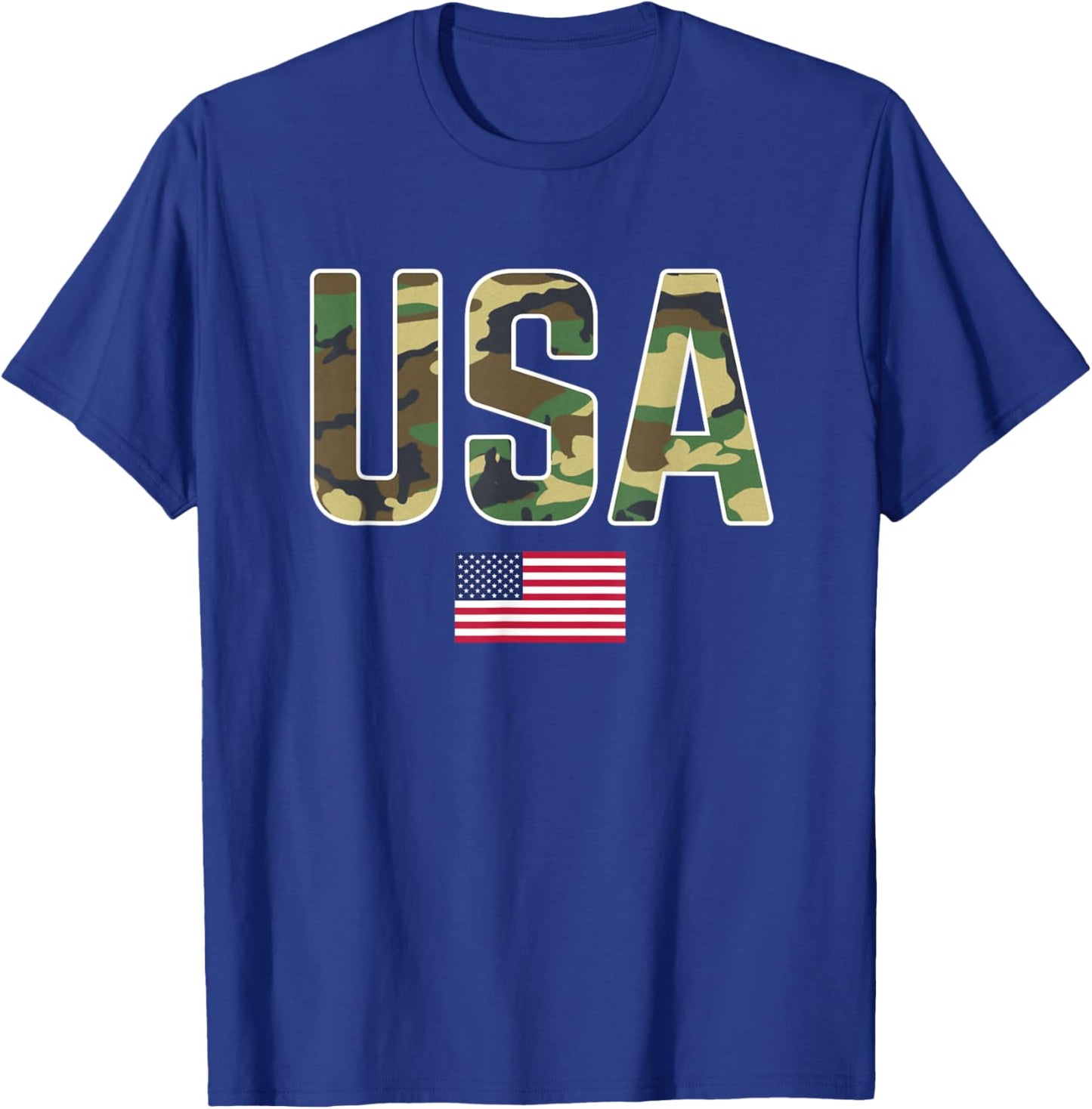 USA Camo Letters With American Flag Patriotic T-Shirt - T-Shirt | Royal