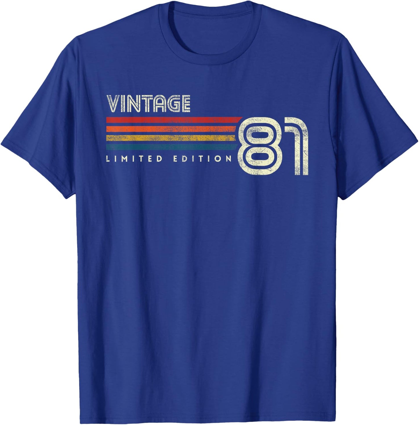 Vintage 1981 Chest Stripe Birthday T-Shirt - T-Shirt | Royal