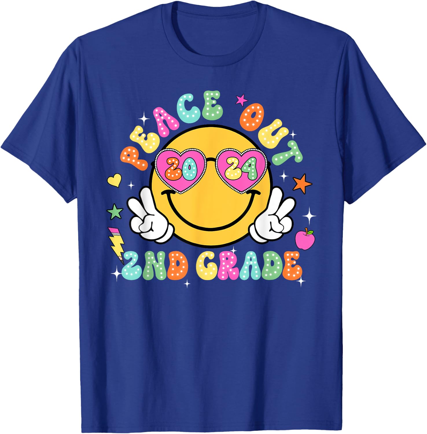 Peace Out Second Grade Cute Groovy Last Day of 2nd Grade T-Shirt - T-Shirt | Royal