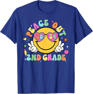 Peace Out Second Grade Cute Groovy Last Day of 2nd Grade T-Shirt - T-Shirt | Royal