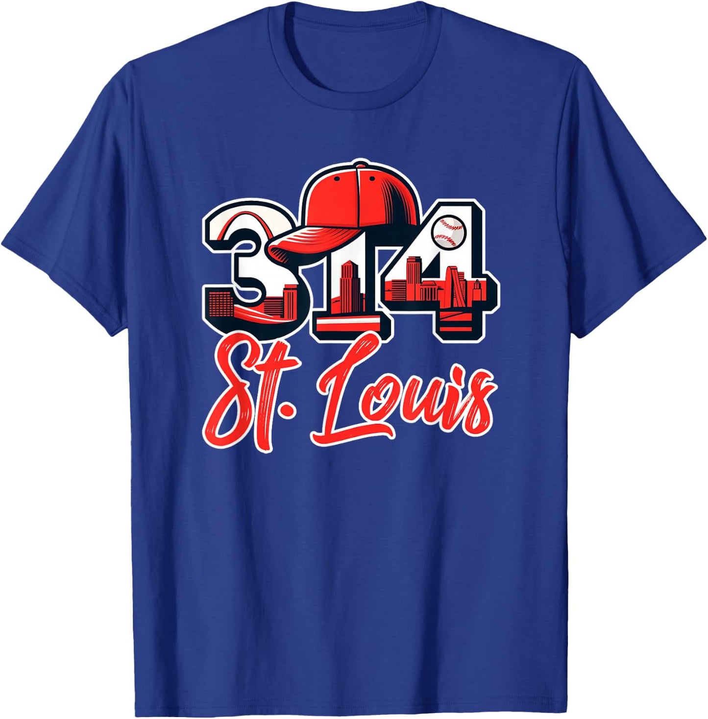 St. Louis 314 Skyline With STL Arch Hometown T-Shirt - T-Shirt | Royal