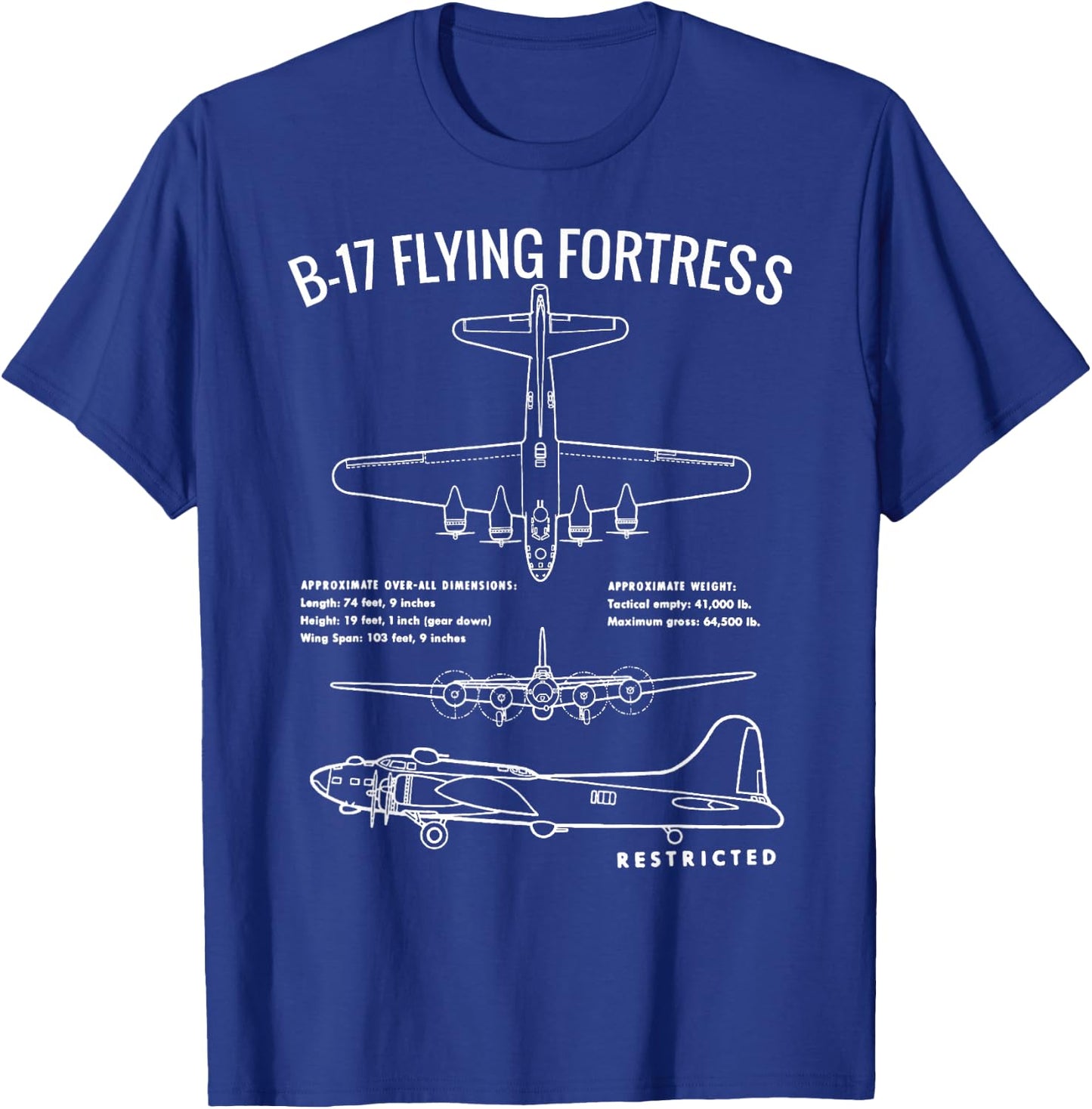 Vintage World War 2 Bombers USA WW2 Flying Fortress B-17 T-Shirt - T-Shirt | Royal