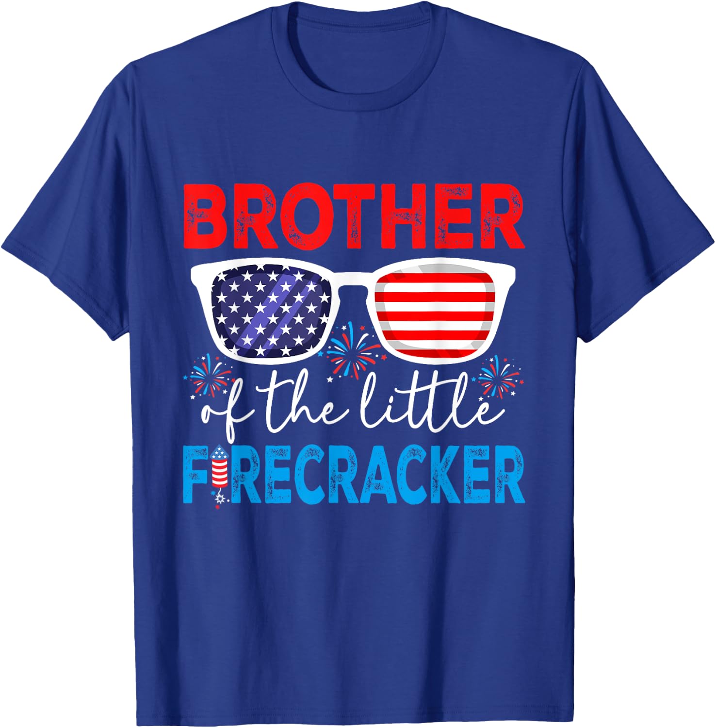 4th of July Birthday Party Brother Of The Little Firecracker T-Shirt - T-Shirt | Royal