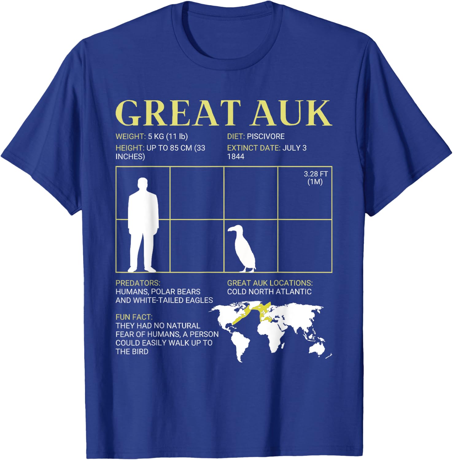 Great Auk Extinct Flightless Bird Penguin T-Shirt - T-Shirt | Royal