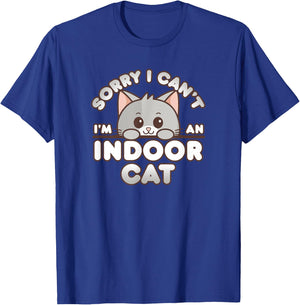 Shy Gray Kitty Sorry I Can't I'm An Indoor Cat Men Women Girls Kids T-Shirt - T-Shirt | Royal