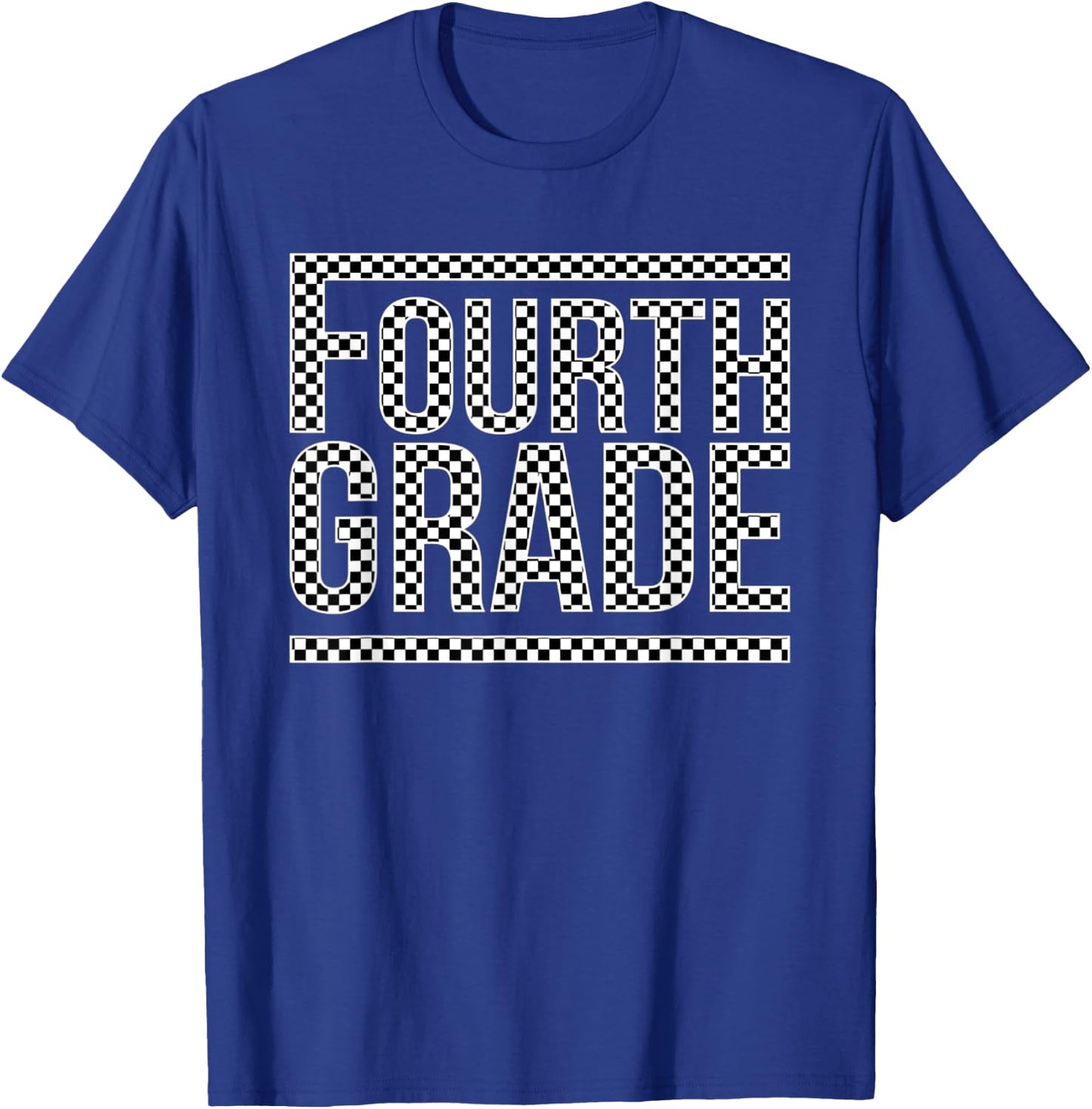 Checkered Fourth Grade Teacher Team Crew Back To School Women Girls Kids T-Shirt - T-Shirt | Royal