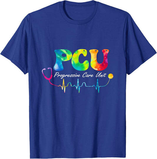 PCU Nurse Progressive Care Unit Nursing Tie Dye T-Shirt - T-Shirt | Royal