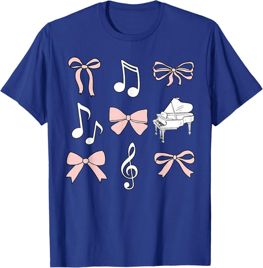 Coquette Bow Music Note Treble Clef Piano Teacher Musician T-Shirt - T-Shirt | Royal