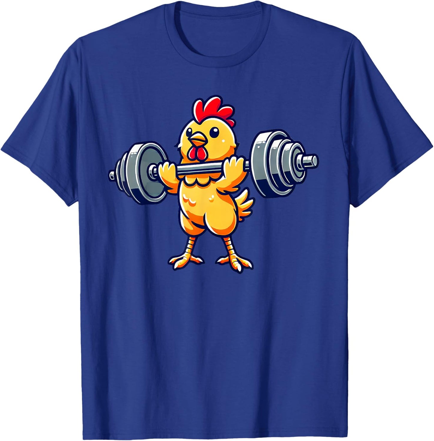 Chicken Powerlifting Gym Workout - Black, -Adults/Kids, Short Sleeve, Cotton 65% Polyester 35%, Humorous Chicken Design T-Shirt - T-Shirt | Royal