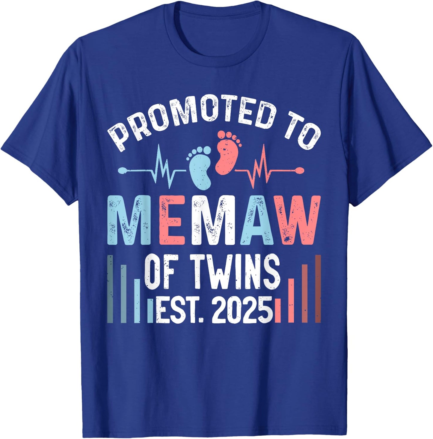 Promoted To Memaw Of Twins Est 2025 Twin Baby Shower T-Shirt - T-Shirt | Royal