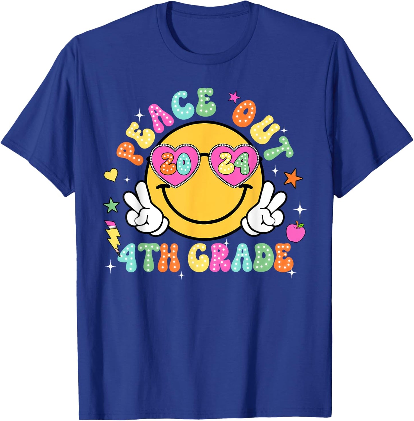 Peace Out Fourth Grade Cute Groovy Last Day of 4th Grade T-Shirt - T-Shirt | Royal