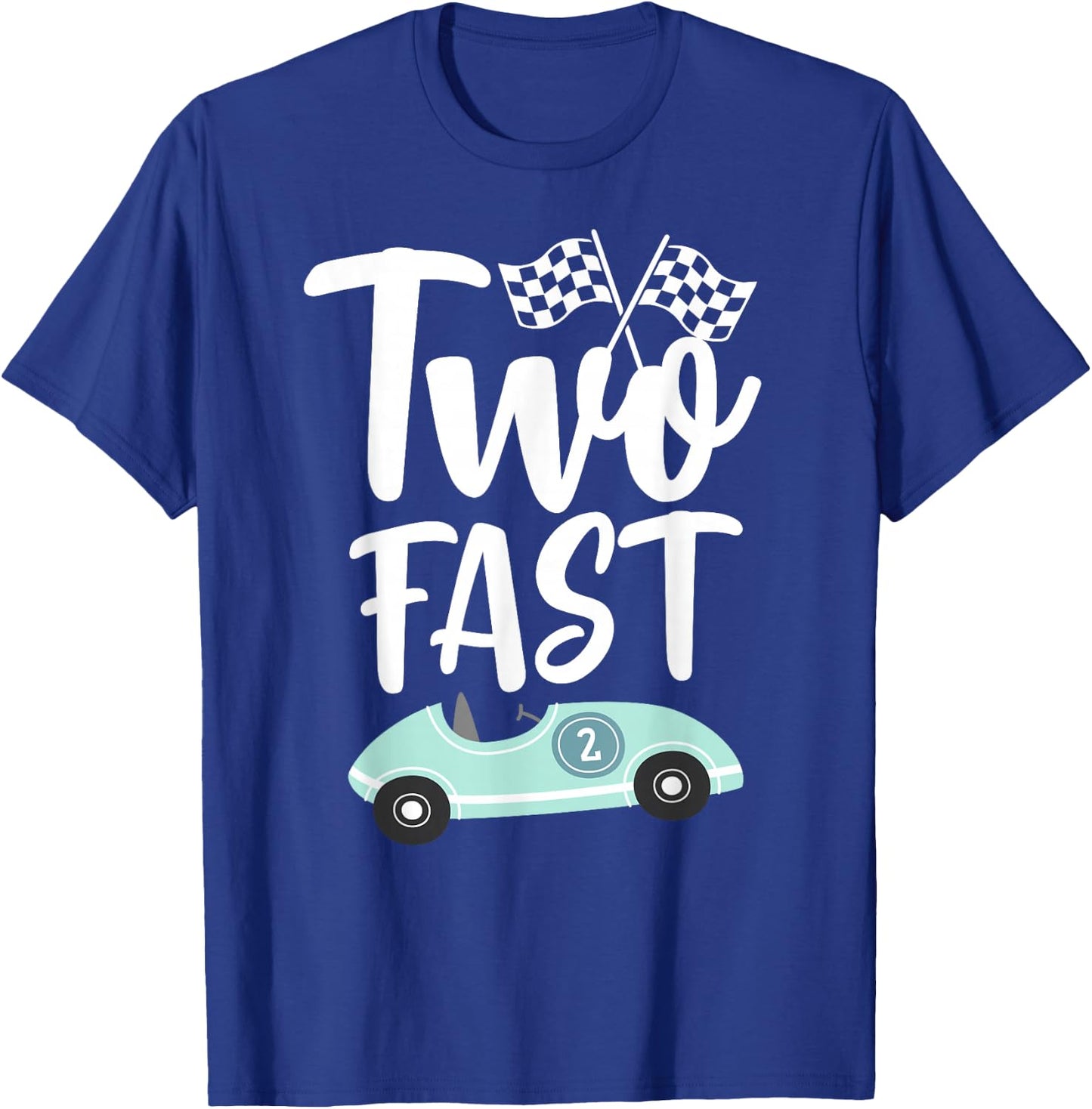 Two Fast 2 Curious 2th Birthday Boy Checkered Retro Funny T-Shirt - T-Shirt | Royal