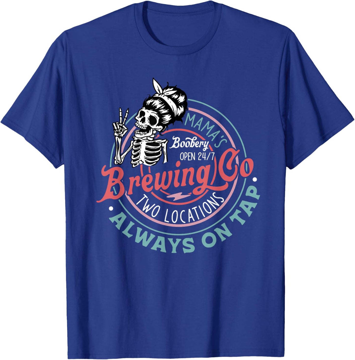Retro Mama's Boobery Brewing Co Funny Breastfeeding Skeleton T-Shirt - T-Shirt | Royal